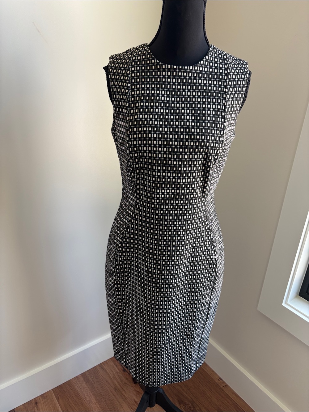 Calvin Klein Black & White Geometric Midi Dress